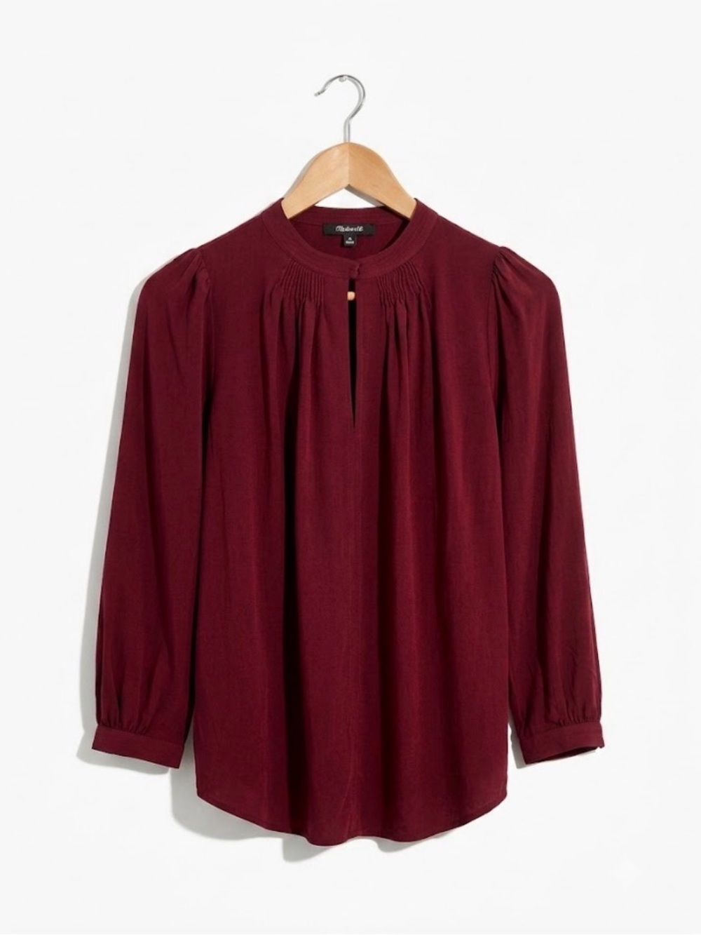 Madewell Silk Burgundy Keyhole 3/4 Sleeve Blouse